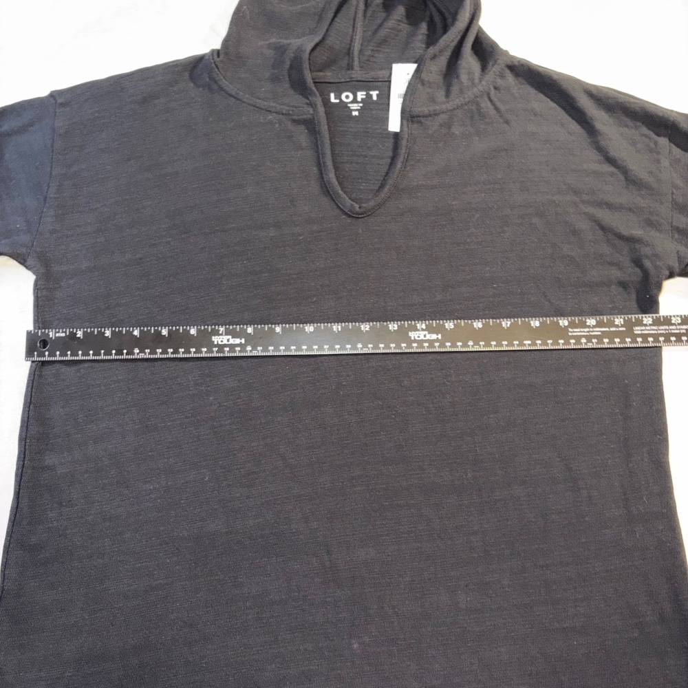 LOFT NWT Womens Black Slub Knit Notched V-Neck Hoodie Sweatshirt Medium - Picture 3 of 6